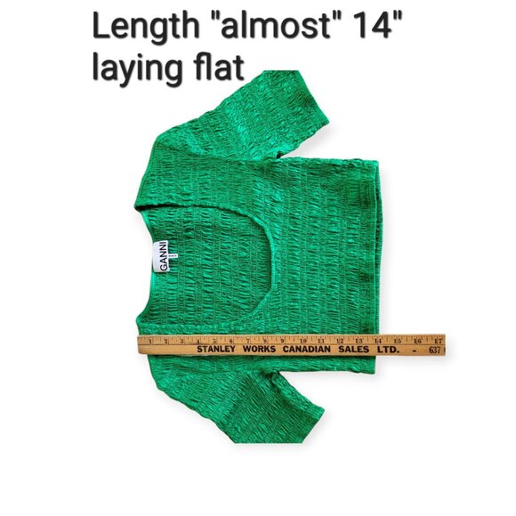 GANNI Green Smocked Cropped Top XS Square Neck Short Sleeve Sustainable Fabric - Picture 15 of 16